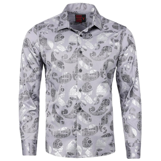 PREMIERE SHIRTS: GREY/SILVER FOIL PAISLEY