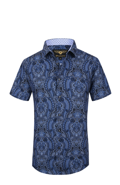 PREMIERE SHORT SLEEVE SHIRTS: NAVY BLUE PAISLEY