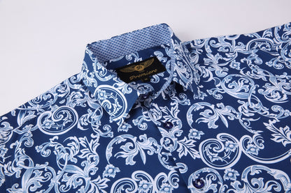 PREMIERE SHORT SLEEVE SHIRTS: NAVY WHITE PAISLEY