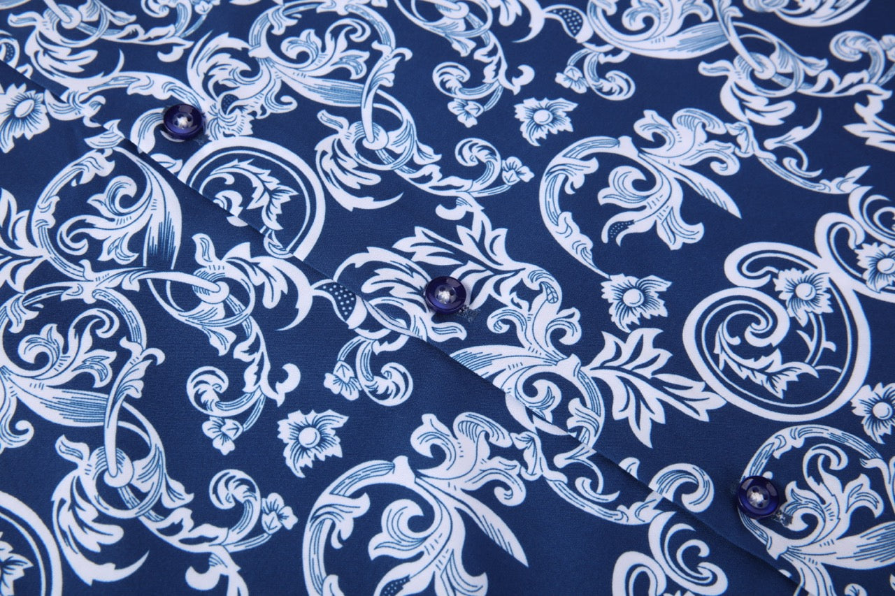 PREMIERE SHORT SLEEVE SHIRTS: NAVY WHITE PAISLEY