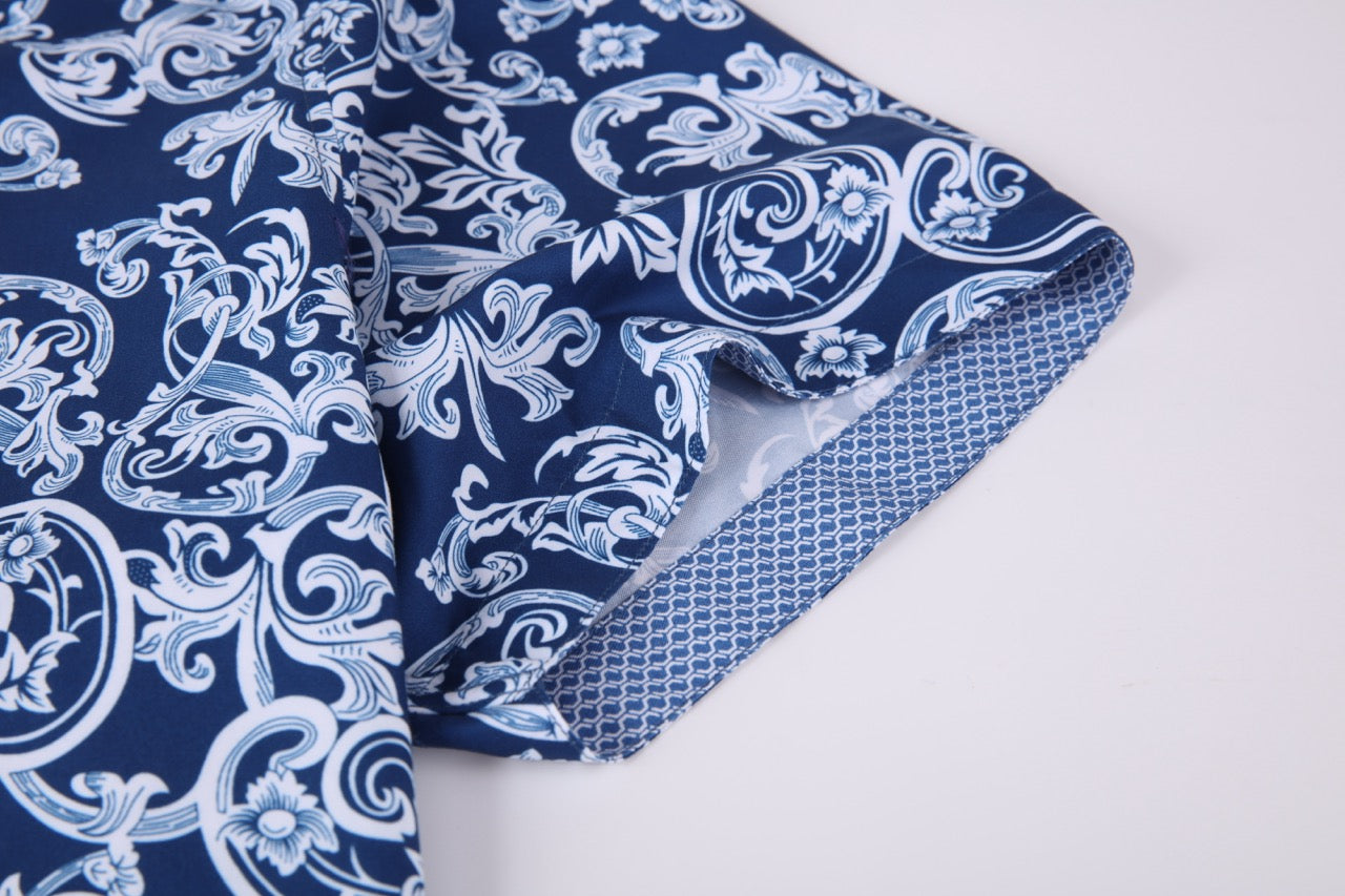 PREMIERE SHORT SLEEVE SHIRTS: NAVY WHITE PAISLEY