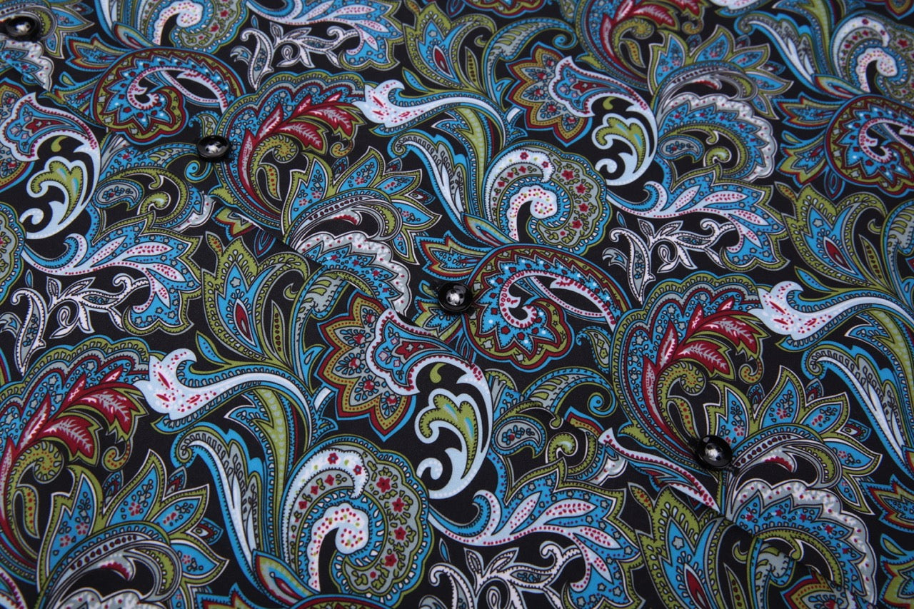 PREMIERE SHORT SLEEVE SHIRTS: MULTICOLOR GREEN PAISLEY