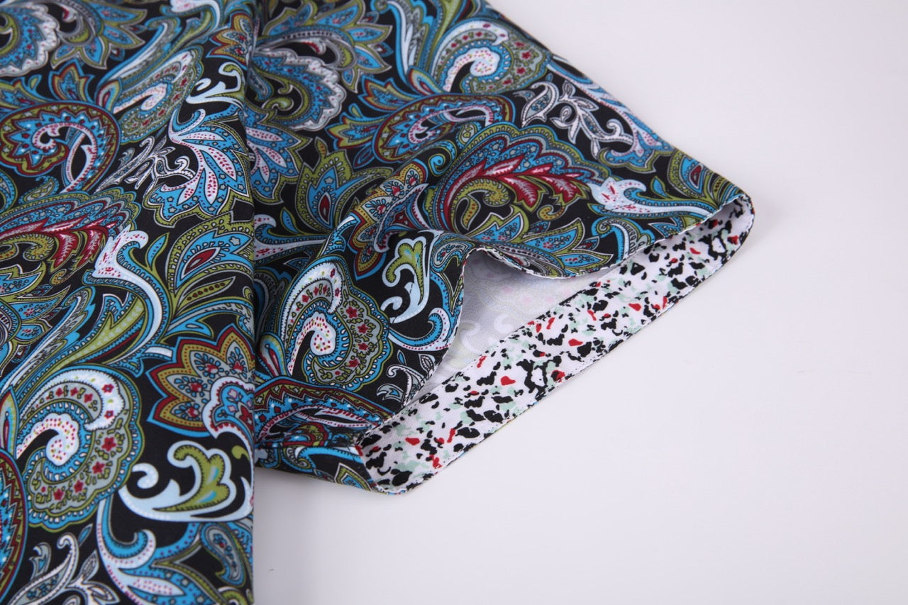 PREMIERE SHORT SLEEVE SHIRTS: MULTICOLOR GREEN PAISLEY