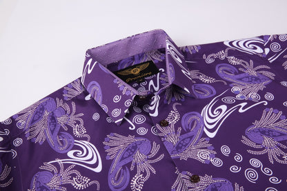 PREMIERE SHORT SLEEVE SHIRTS: COLORFUL PURPLE PAISLEY