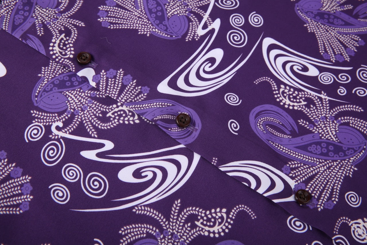 PREMIERE SHORT SLEEVE SHIRTS: COLORFUL PURPLE PAISLEY