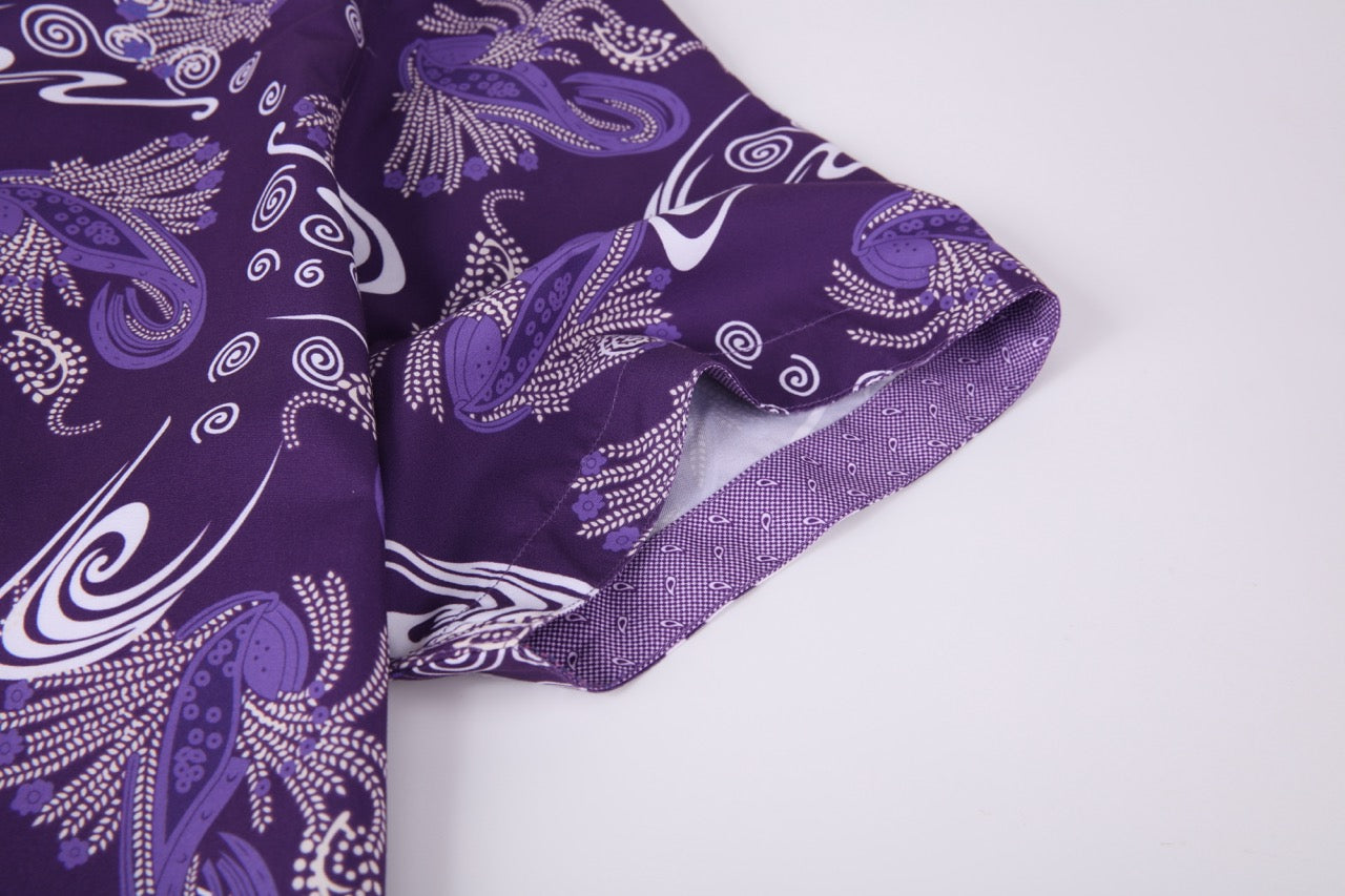 PREMIERE SHORT SLEEVE SHIRTS: COLORFUL PURPLE PAISLEY