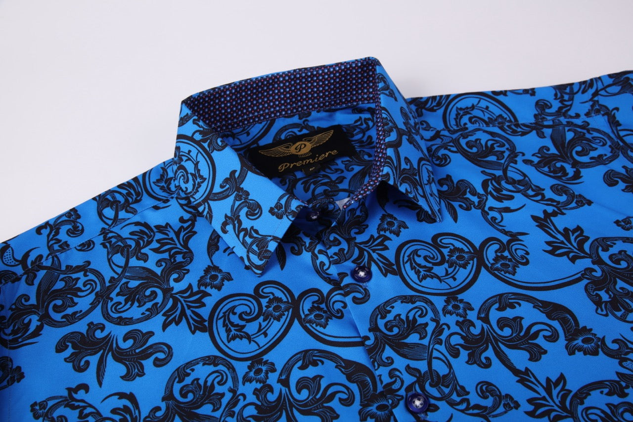 PREMIERE SHORT SLEEVE SHIRTS: BLUE BLACK PAISLEY