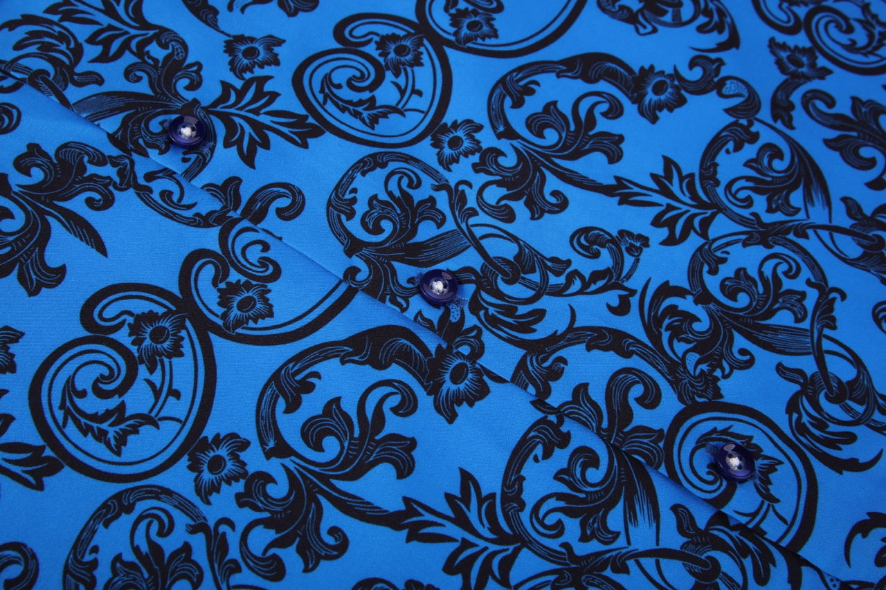 PREMIERE SHORT SLEEVE SHIRTS: BLUE BLACK PAISLEY