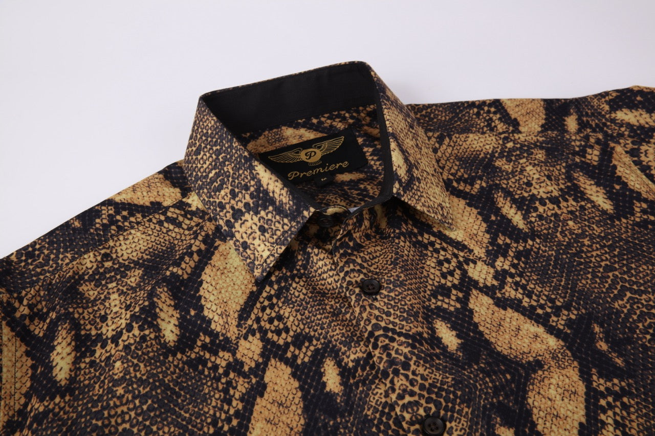 PREMIERE SHORT SLEEVE SHIRTS: GOLDEN BROWN SNAKESKIN