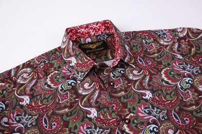 PREMIERE SHORT SLEEVE SHIRTS: MULTICOLOR RED PAISLEY