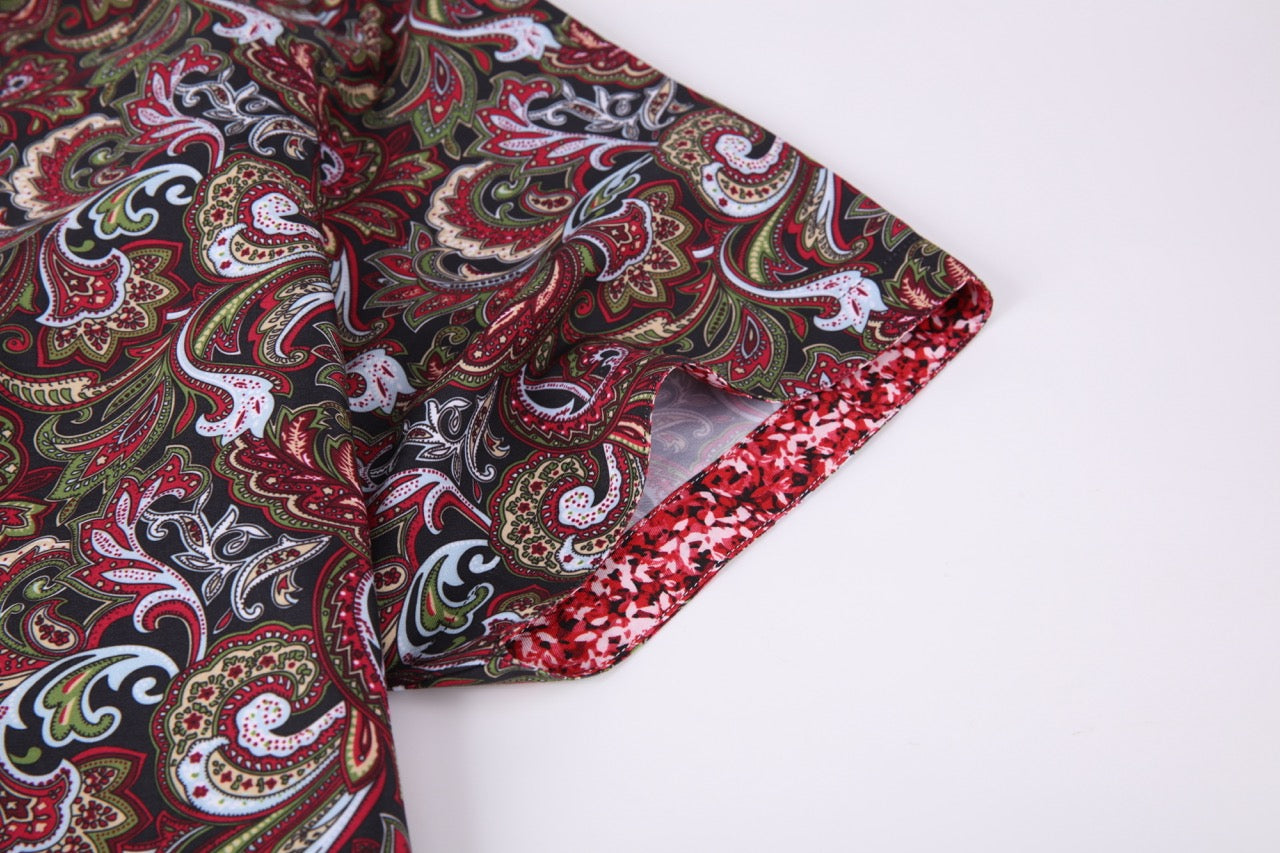 PREMIERE SHORT SLEEVE SHIRTS: MULTICOLOR RED PAISLEY