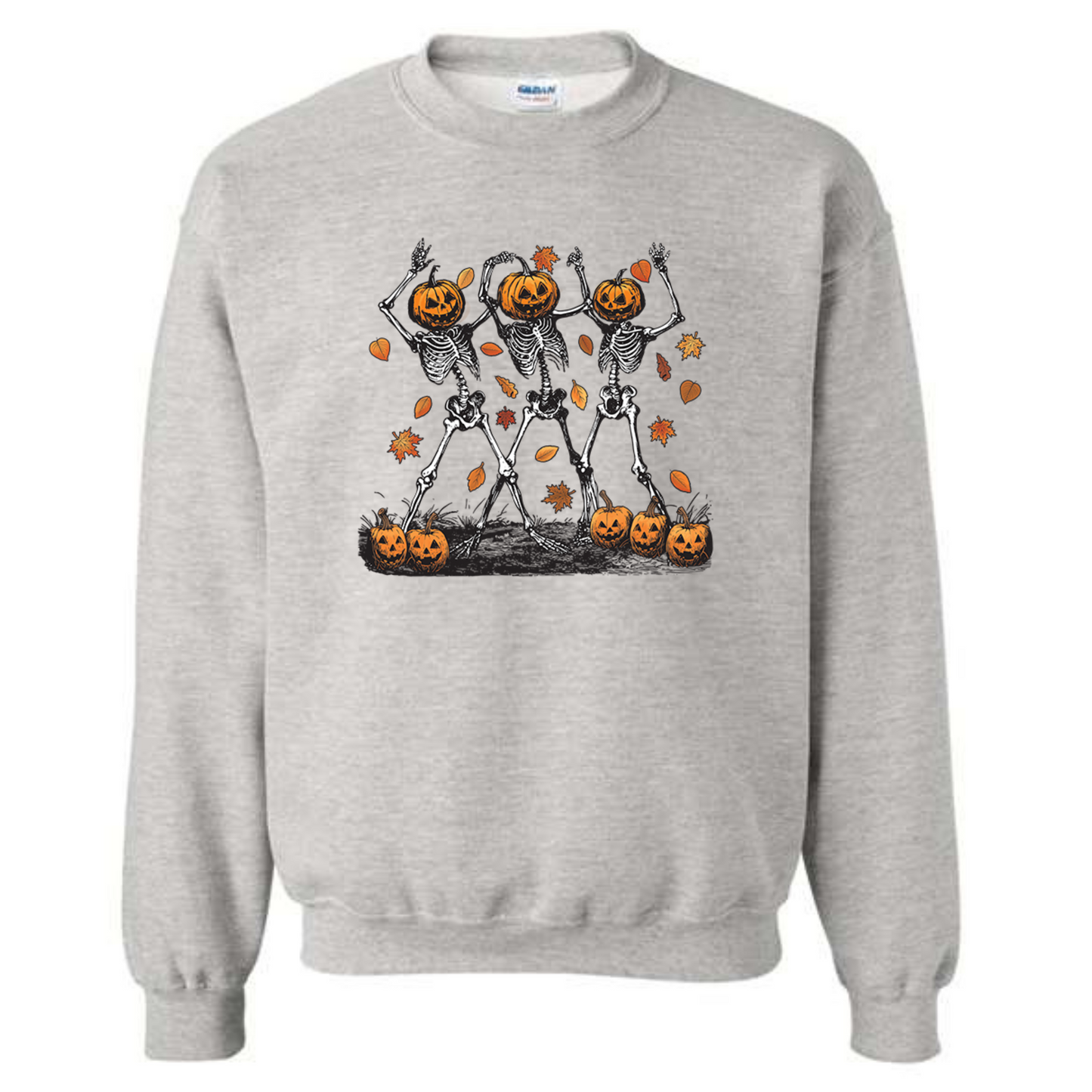 Halloween Pumpkin Skeleton Head Spooky Dancing Crewneck Sweatshirt