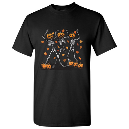 Halloween Pumpkin Skeleton Head Spooky Dancing T-Shirt