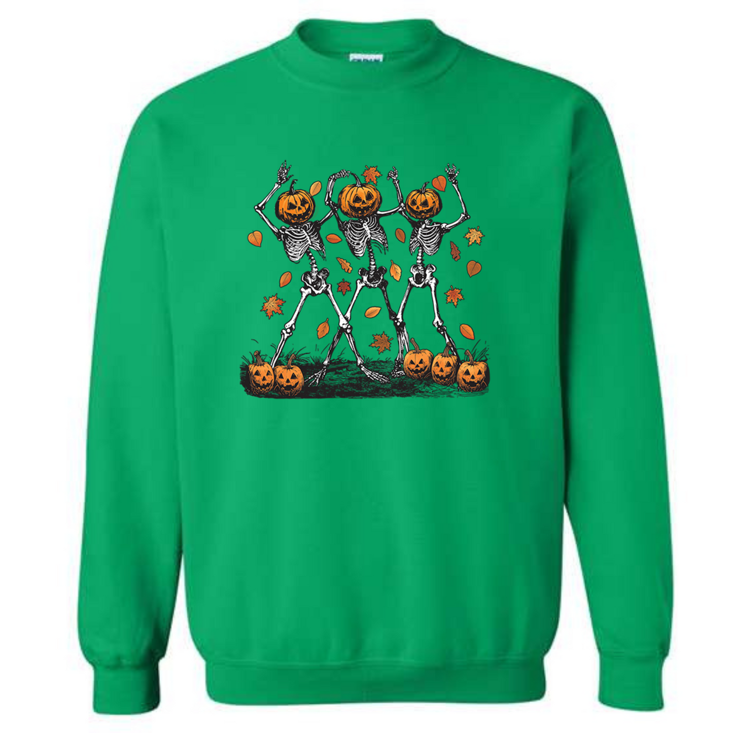 Halloween Pumpkin Skeleton Head Spooky Dancing Crewneck Sweatshirt