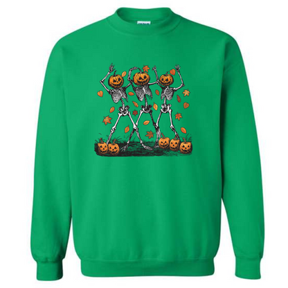 Halloween Pumpkin Skeleton Head Spooky Dancing Crewneck Sweatshirt