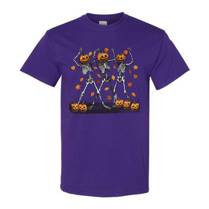 Halloween Pumpkin Skeleton Head Spooky Dancing T-Shirt