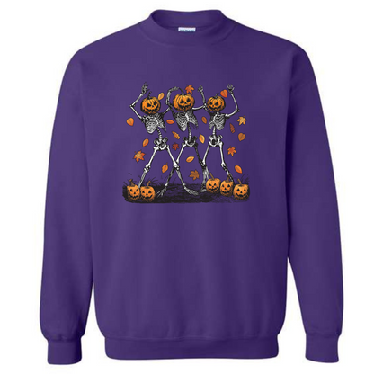 Halloween Pumpkin Skeleton Head Spooky Dancing Crewneck Sweatshirt