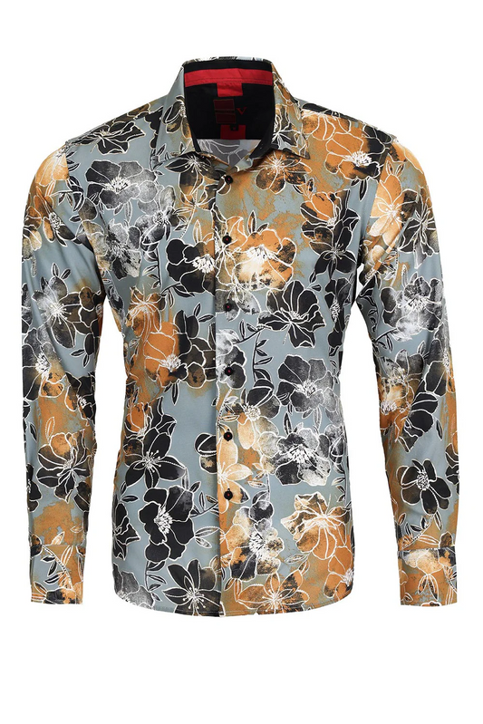 PREMIERE SHIRTS: GREY/GOLD FLORAL FOIL