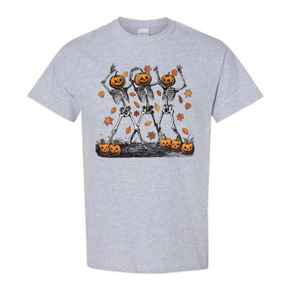 Halloween Pumpkin Skeleton Head Spooky Dancing T-Shirt