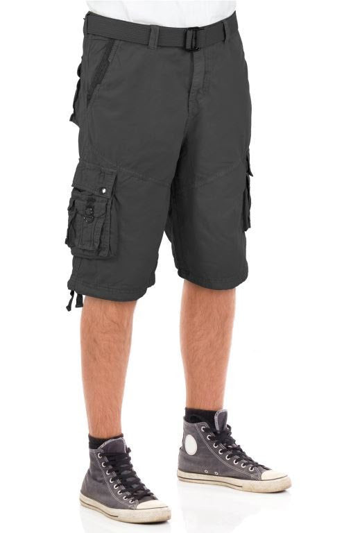Mens Jet Black Cargo Shorts with Adjustable Belt