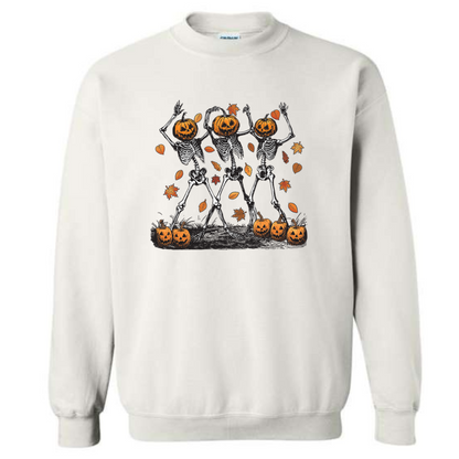 Halloween Pumpkin Skeleton Head Spooky Dancing Crewneck Sweatshirt