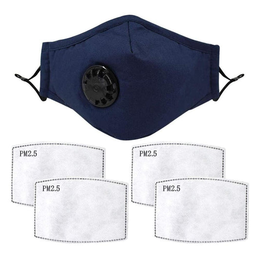 Navy Blue Face Mask with Respirator and 4 Free Filters