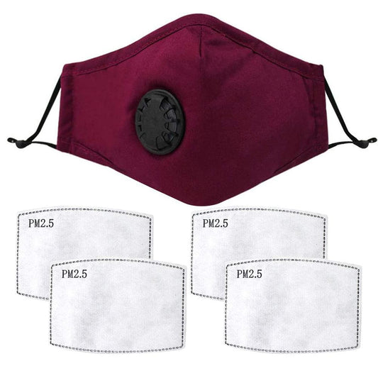 Burgundy Face Mask with Respirator and 4 Free Filters
