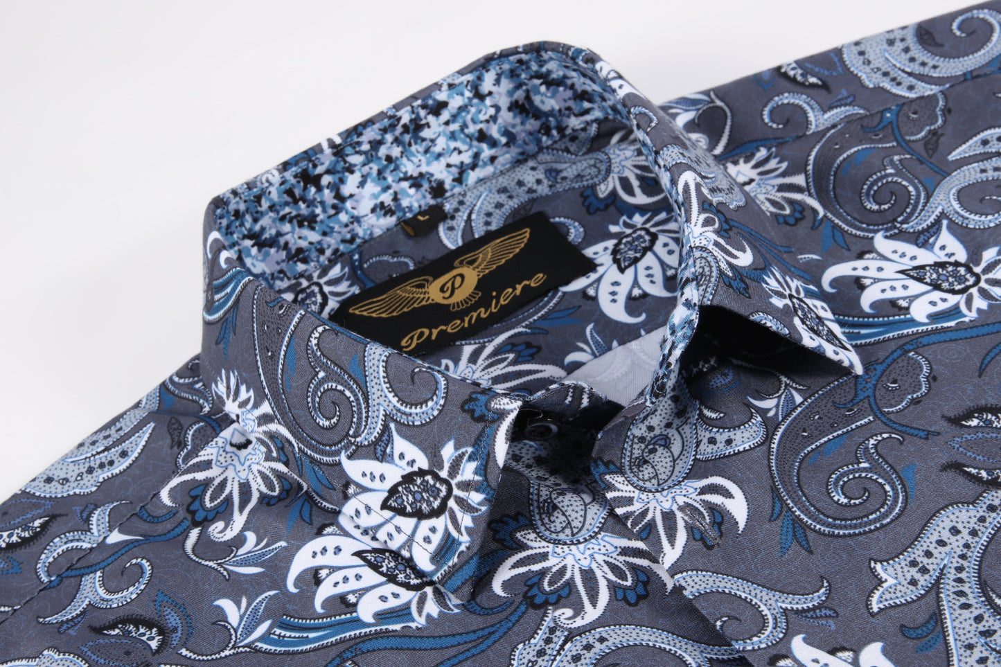 PREMIERE SHIRTS: GREY/BLUE/WHITE PAISLEY – Premiere Designer Shirts