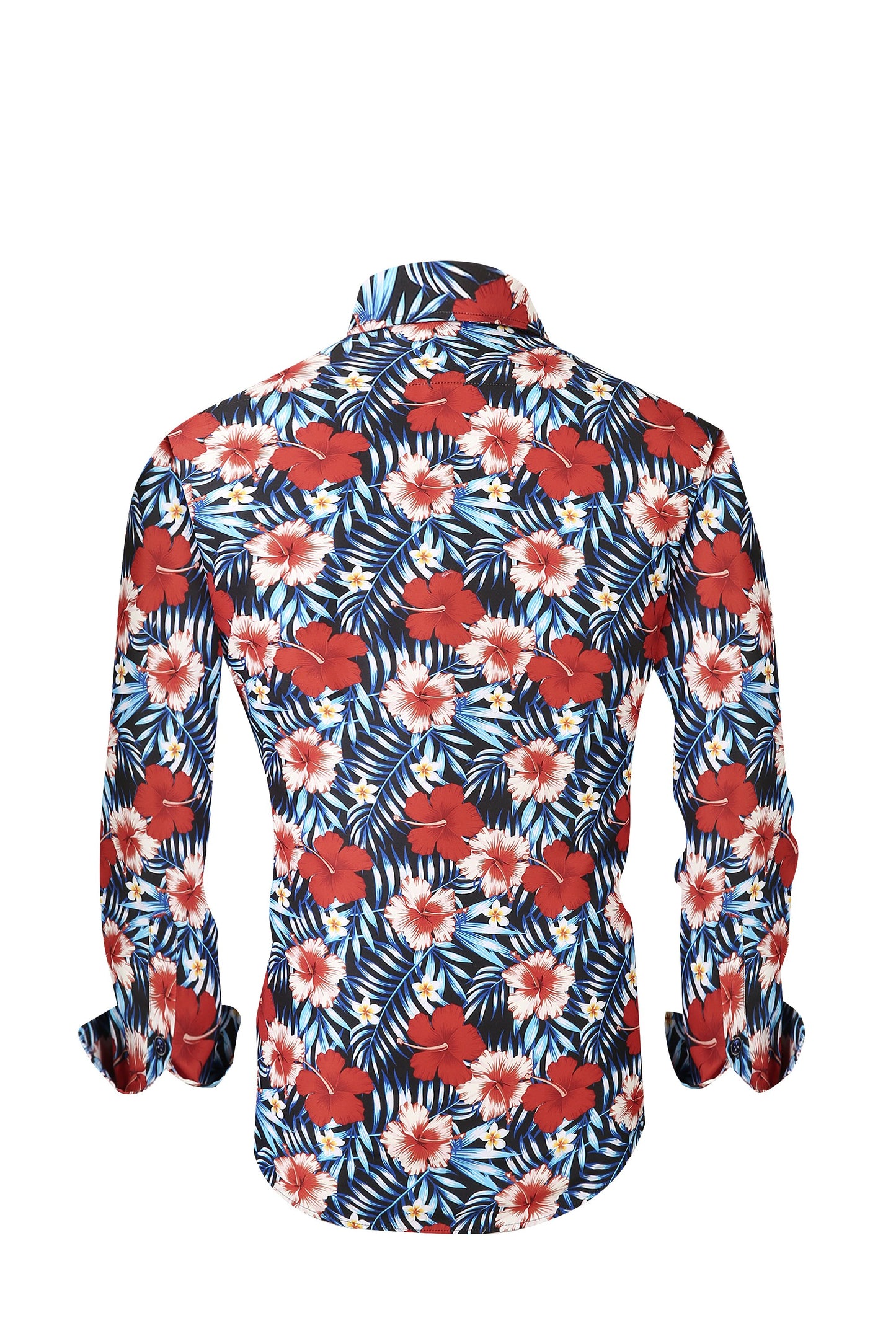 Mens PREMIERE Long Sleeve Button Down Dress Shirt RED BLUE HIBISCUS FLORAL