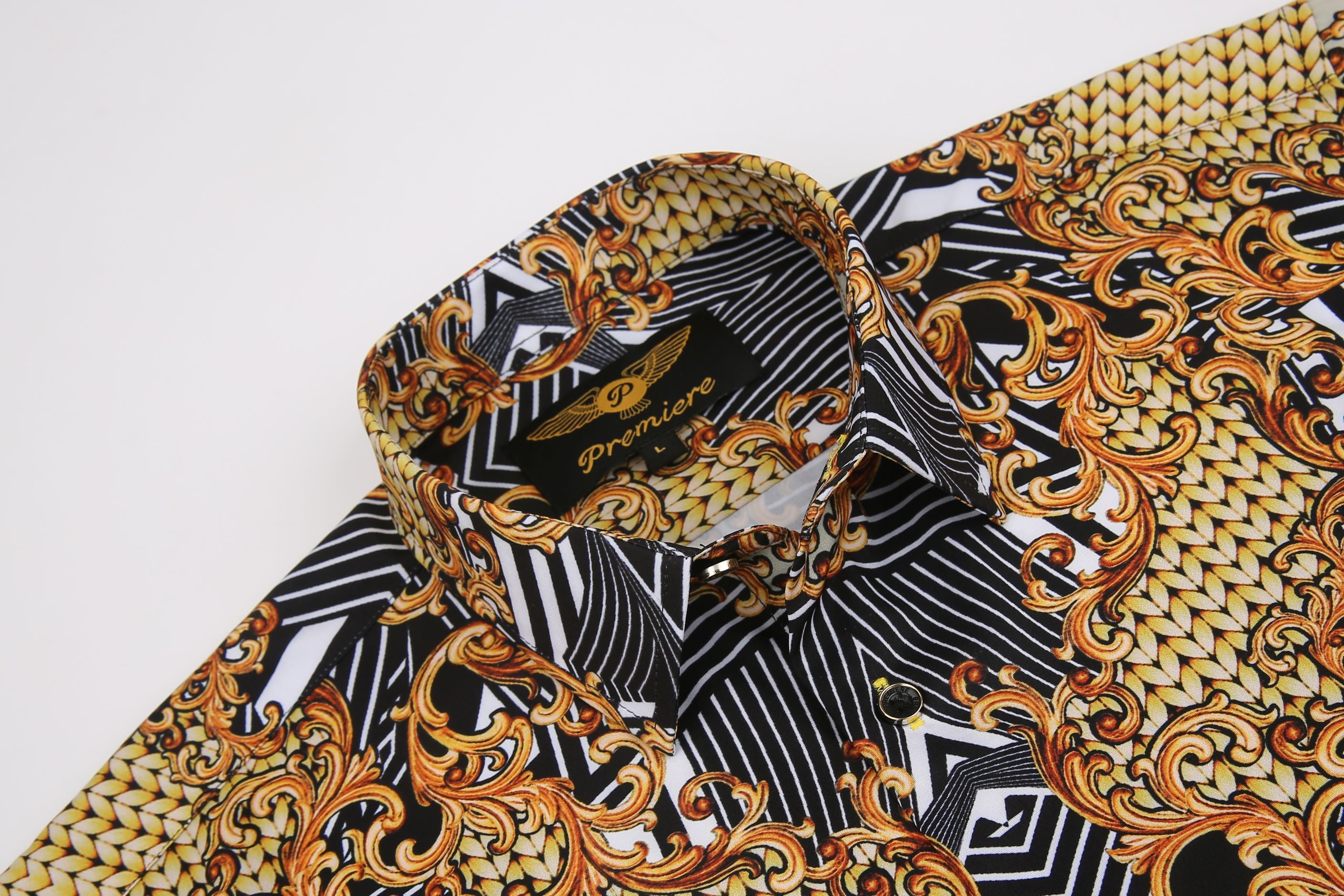 PREMIERE SHIRTS: BLACK/GOLD TRIBAL – Premiere Designer Shirts