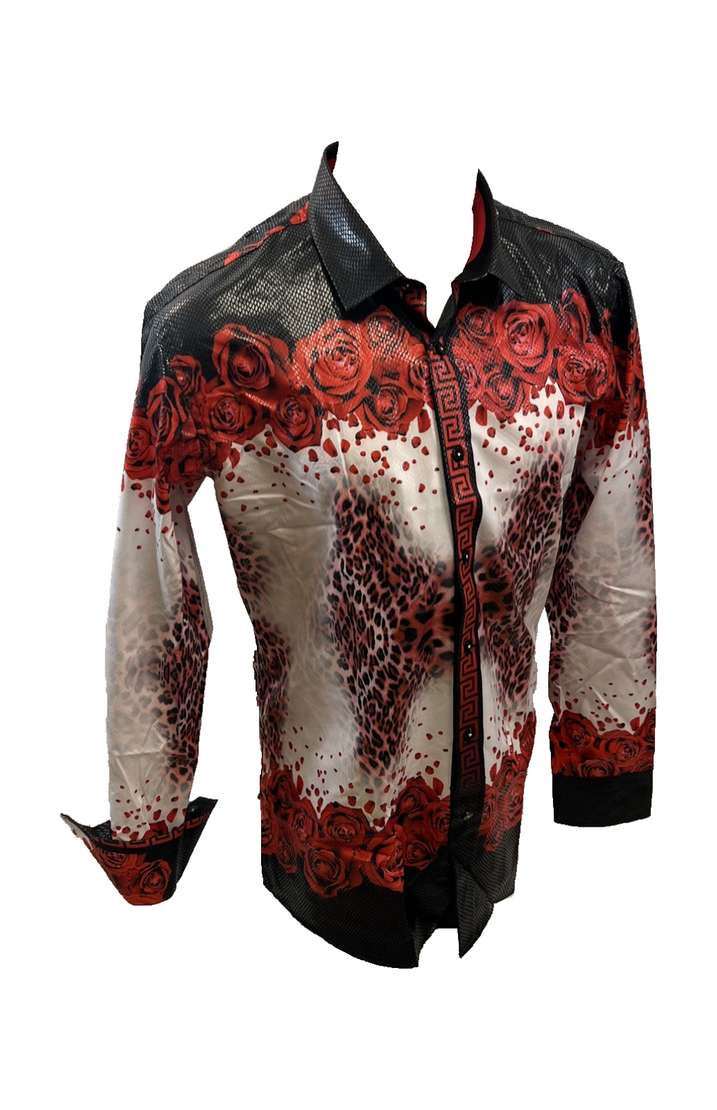 Men's Long Sleeve Button Down Dress Shirt Red White Black Lepard Floral Geometric