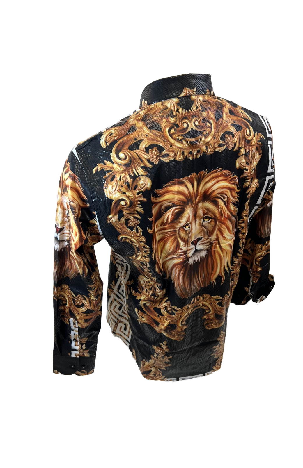 Men's Long Sleeve Button Down Dress Shirt Roar Tiger Black White Gold Lion