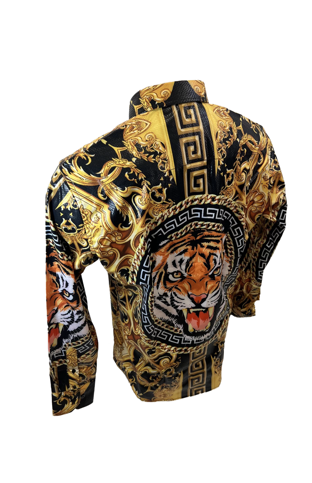 Men's Long Sleeve Button Down Dress Shirt Roar Tiger Black Gold Colorful