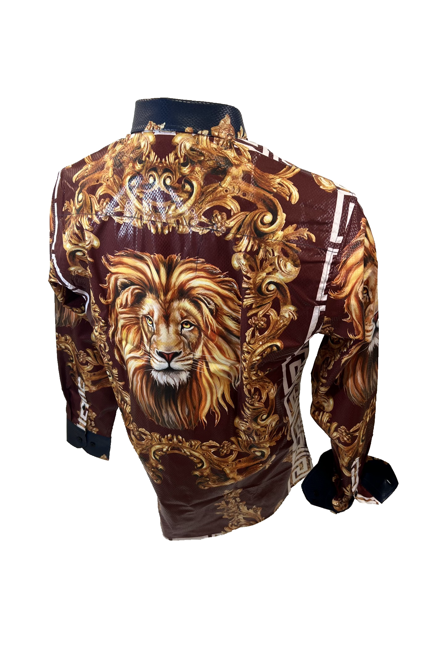 Men's Long Sleeve Button Down Dress Shirt Roar Tiger Burgundy Red White Gold Lion