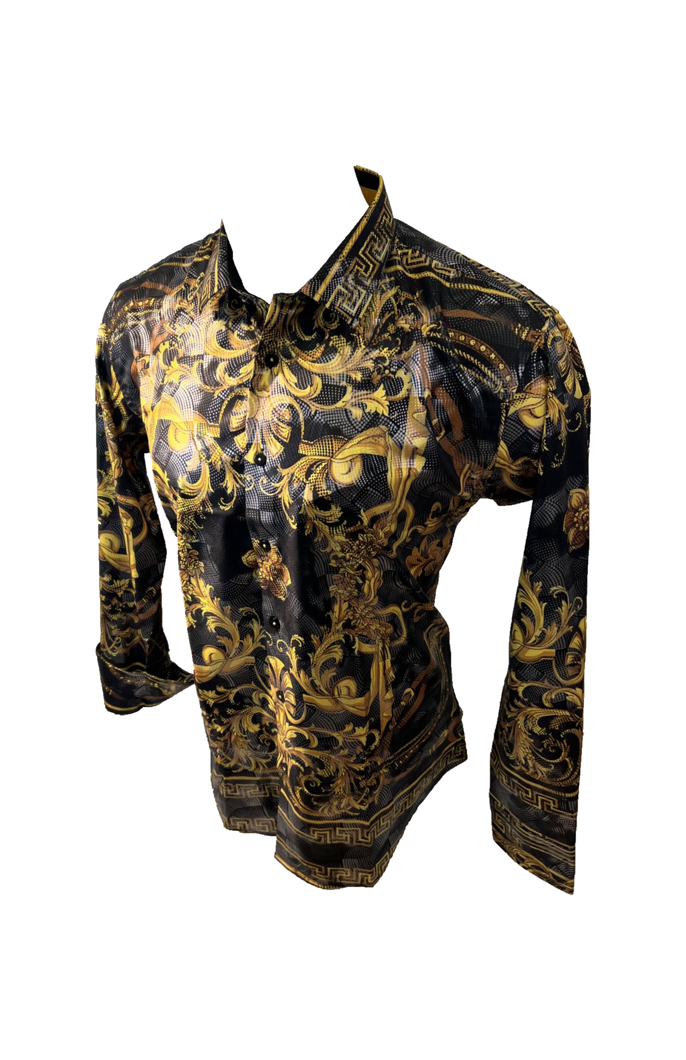 Men's Long Sleeve Button Down Dress Shirt Black Gold Tribal Geometric