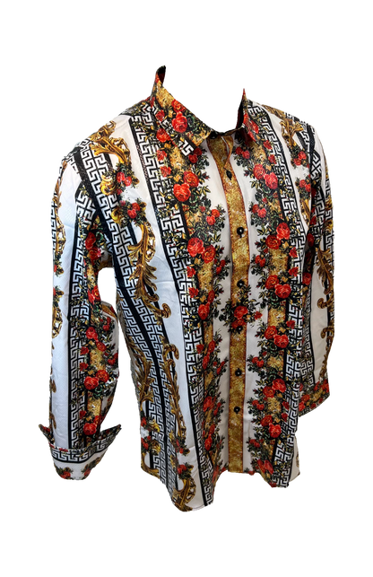 PREMIERE SHIRTS: WHITE/GOLD FLORAL