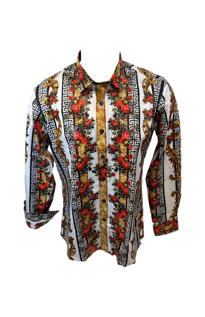 PREMIERE SHIRTS: WHITE/GOLD FLORAL