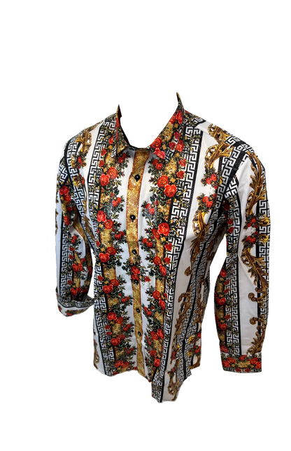 PREMIERE SHIRTS: WHITE/GOLD FLORAL