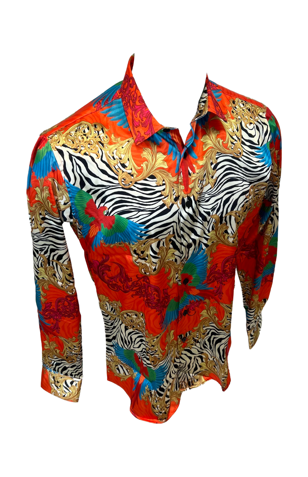 Men's Silky Long Sleeve Button Down Dress Shirt Colorful Zebra Leaf Rose