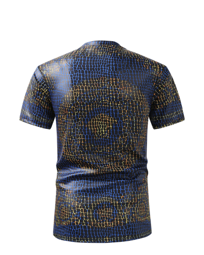 Men PREMIERE SLIM FIT Short Sleeve T SHIRT BLACK BLUE GOLD REPTILE CROCODILE SKIN PRINT Designer Shirt