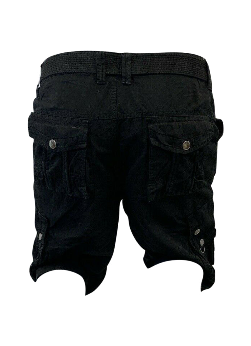 Mens Jet Black Cargo Shorts with Adjustable Belt