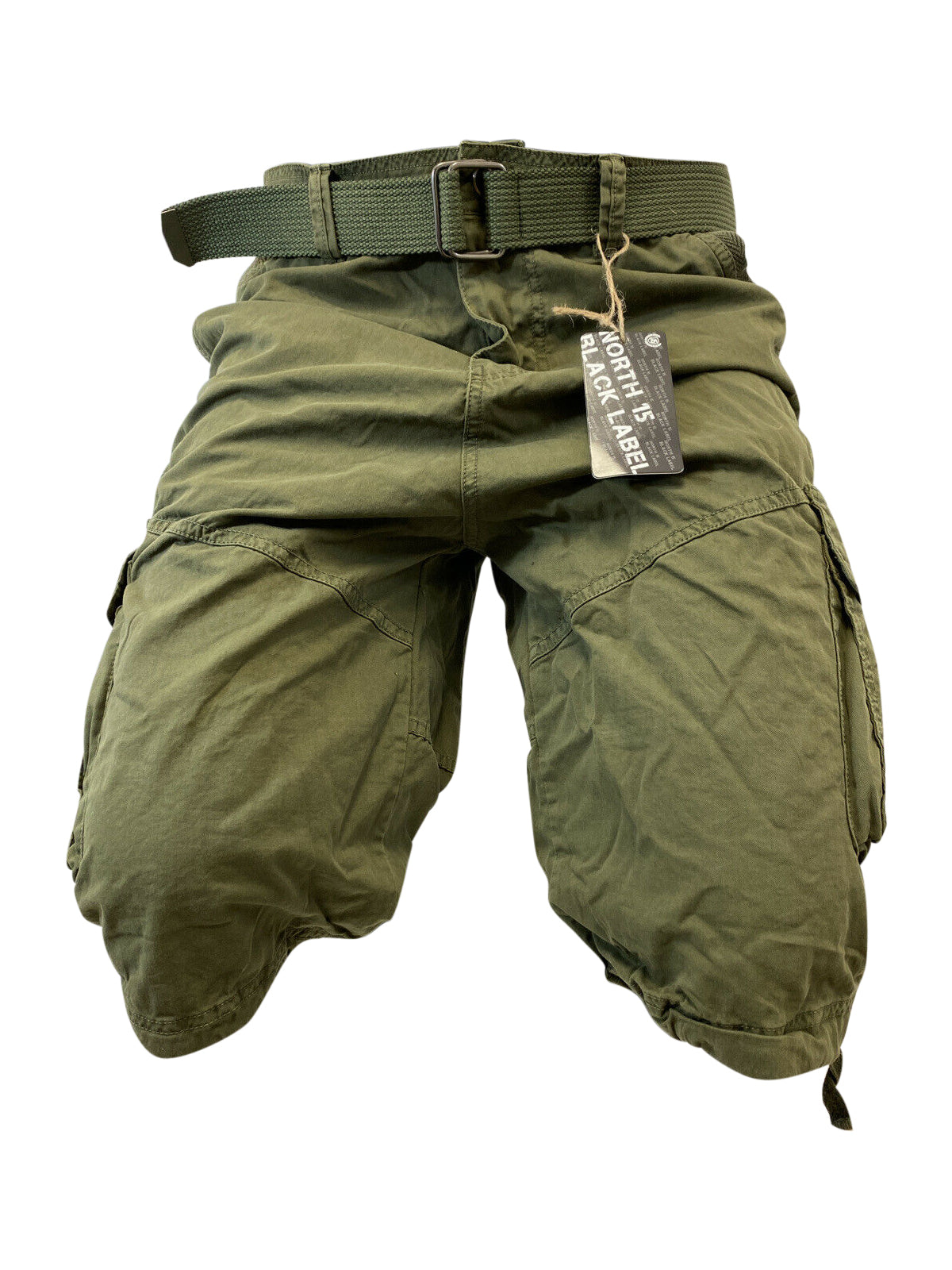 Mens Army Green Cargo Shorts with Adjustable Belt