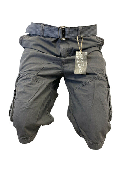 Mens Charcoal Grey Cargo Shorts with Adjustable Belt