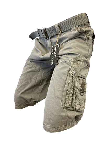 Mens Light Grey Cargo Shorts with Adjustable Belt